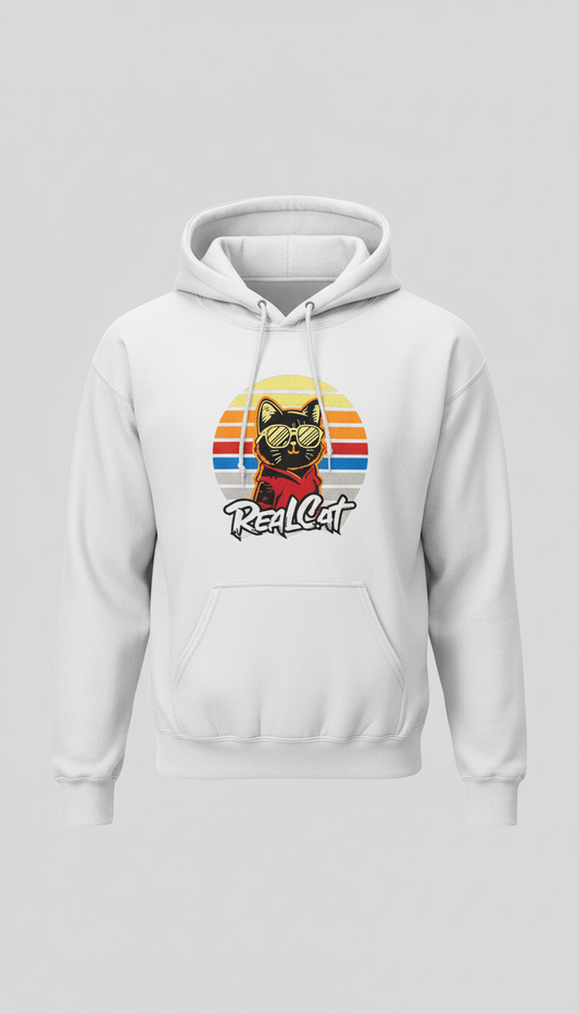 Real Cat White Hoodie with Original Design